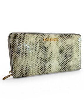 Gucci Exotic Python Snakeskin Zip Around Wallet Gold HW Made in Italy Authentic